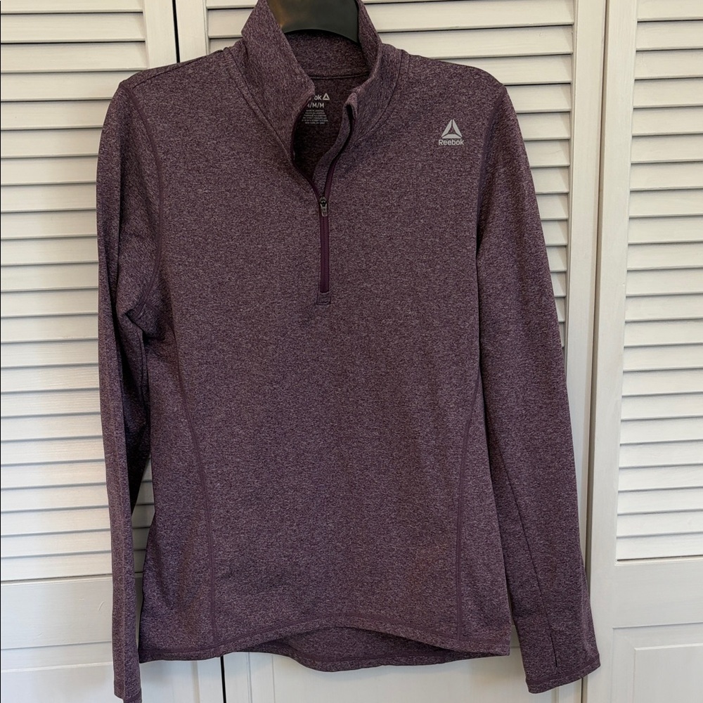 Reebok Women’s Med Athletic Top Long Sleeve Stretchy Pullover Partial Zip Purple